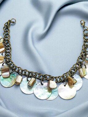 Handmade Bronze Mother of Pearl & Shell Charm Bracelet Summer Jewelry